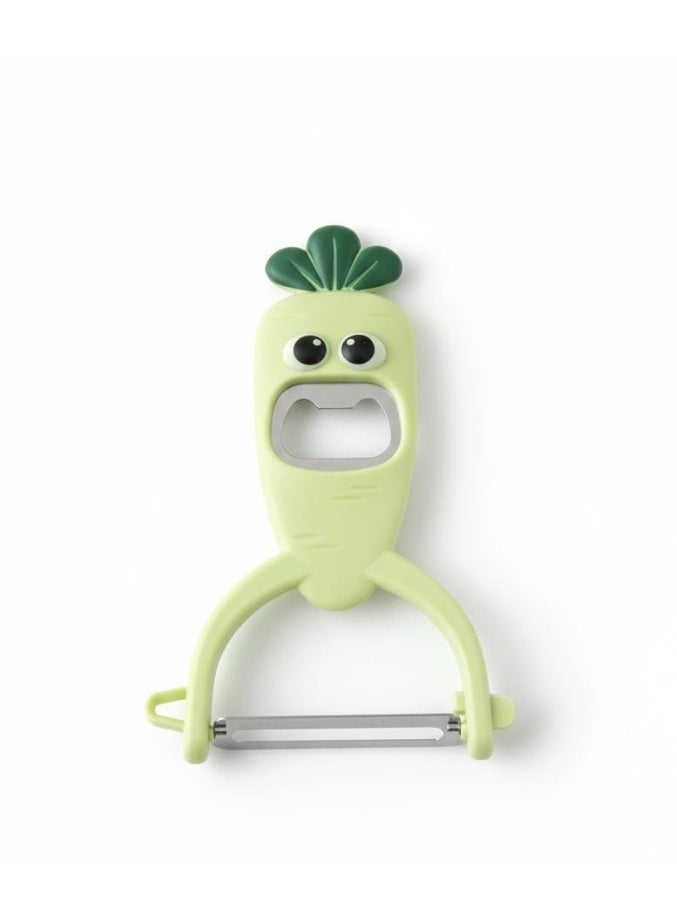 سبيس شوب مقشرة خضروات كرتونية 3 في 1 على شكل جزرة مقشرة فواكه من الفولاذ المقاوم للصدأ متعددة الوظائف مع فتاحة زجاجات مدمجة ومبشرة زنجبيل أداة مطبخ بمقبض مريح غير قابل للانزلاق أخضر - Image 1